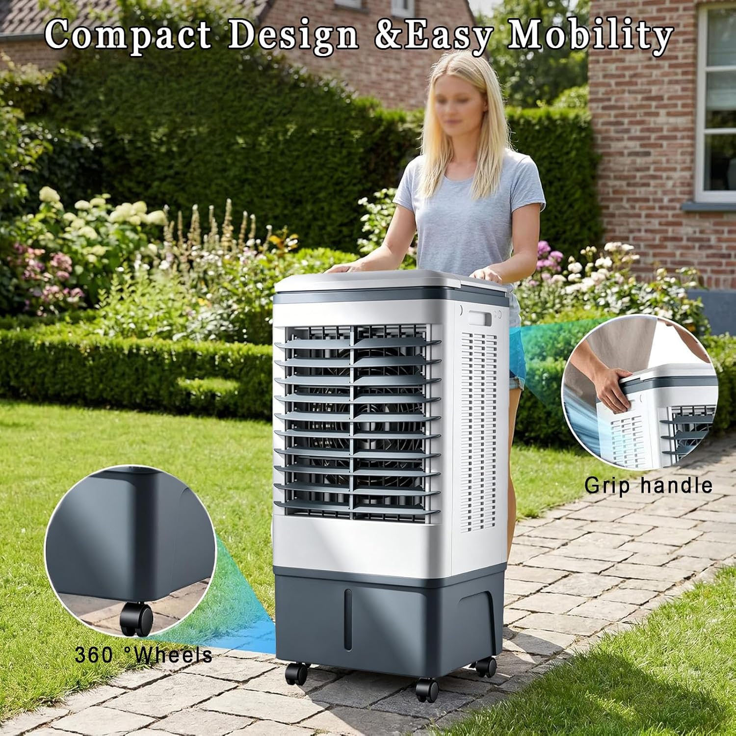 GENERIC Refroidisseur D'air Portable à évaporation De 2100 CFM, Avec Télécommande, Réservoir D'eau De 37 Litres, 3 Vitesses, 2 Blocs De Glace, Minuterie De 7,5 H, Oscillation Pour Intérieur Et Extérieur