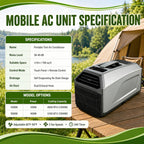  Climatiseur De Tente 2026,Unité De Climatisation Mobile Avec Double Tuyau,Refroidissement 3 En 1,Déshumidificateur Et Ventilateur, Minuterie 24 H,Auto-Évaporation,Télécommande 1500W