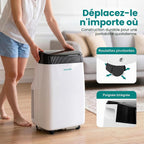  SereneLife Climatiseur Mobile Silencieux,9000 BTU,Climatiseur Portable 3-en-1 Avec Fonction Déshumidificateur Intégré,Mode Ventilateur,Télécommande,Kit D'Évacuation Complet Montable Sur Fenêtre,Blanc