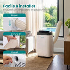  SereneLife Climatiseur Mobile Silencieux,9000 BTU,Climatiseur Portable 3-en-1 Avec Fonction Déshumidificateur Intégré,Mode Ventilateur,Télécommande,Kit D'Évacuation Complet Montable Sur Fenêtre,Blanc
