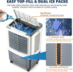 GENERIC Ventilateur Refroidisseur D'air Portable 3 En 1, Réservoir 20 L, Oscillation 120°, 4 Roues, 3 Réglages De Vitesse, Rideau D'eau, Sans Tuyau, 80 W, Comprend 2 Blocs De Glace, For Atelier