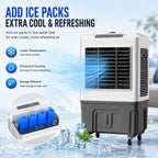  Rafraîchisseurs D'air Par Évaporation Avec Réservoir D'eau 50 L/55 L, Climatiseurs Portables, 3 Vitesses Avec Oscillation, Télécommande, Minuterie 7 Heures, 4 Blocs De Glace(88 * 50 * 37cm)